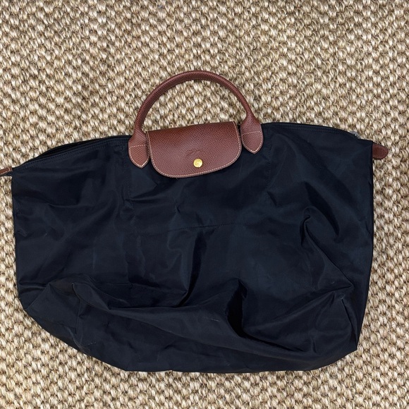 Longchamp Black Tote with Brown Leather Accents - Large Le Pliage short straps - Picture 1 of 1